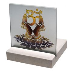 Immagine di Teelicht Om Namaste Glas Stein graviert 10 cm x 13 cm