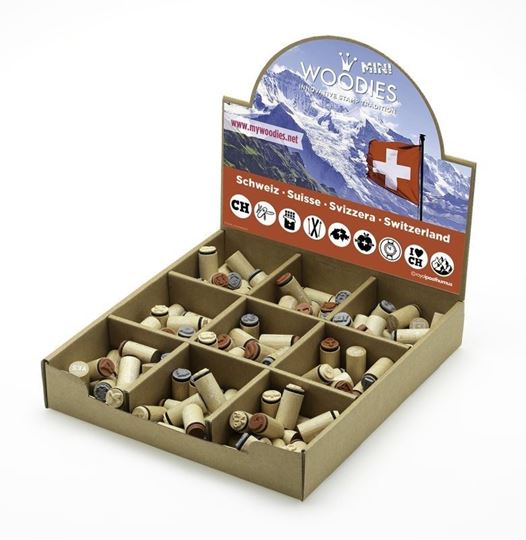 Image sur Mini Woodies Display Schweiz, 9 Motive je 15 Stück