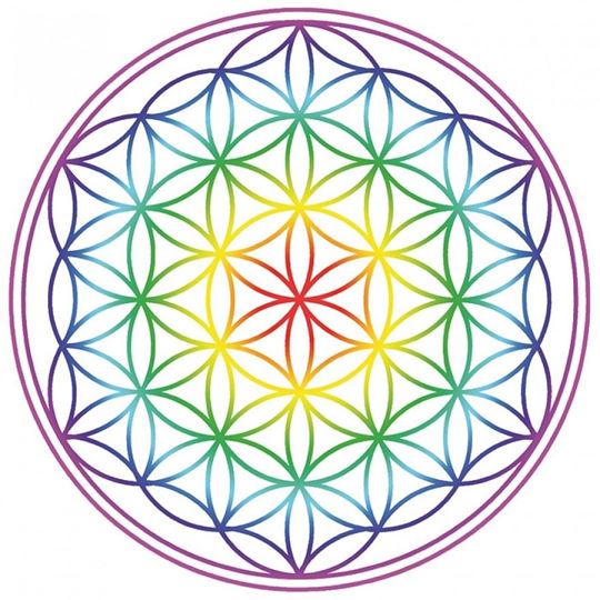 Bild von Aufkleber Set 4 x 4.5 cm Blume des Lebens Regenbogen-Chakra transparent