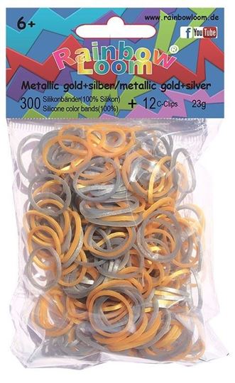 Bild von Rainbow Loom® Silikonbänder metallic gold + silber