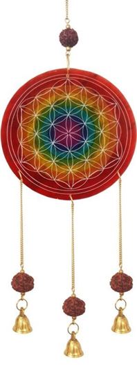 Bild von Raumschmuck Blume des Lebens Speckstein rainbow mit Rudraksha 9x38cm