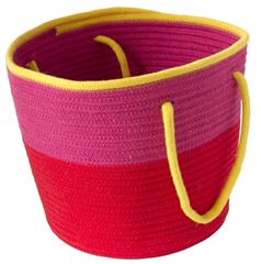 Bild von Rope Baskets Fuchsia/Red Combi with Yellow Finish(Small 25x21cm. & Large 30x25 c