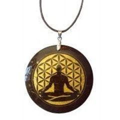 Image de Halskette Buddha/Blume des Lebens Coconut gold lackiert 5cm