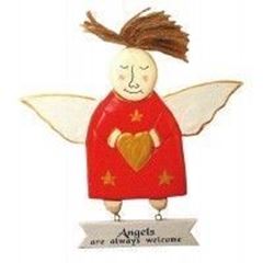 Immagine di Schutz(b)engel Angels are welcome  Holz bunt 14x16cm