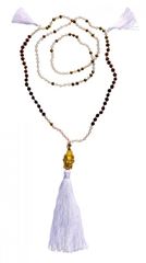 Bild von Buddha Mala weiss mit Glasperlen, Lavasteinen und Rudraksha 58cm