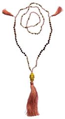 Bild von Buddha Mala pink mit Glasperlen, Lavasteinen und Rudraksha 58cm