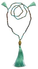 Bild von Buddha Mala türkis mit Glasperlen, Lavasteinen und Rudraksha 58cm