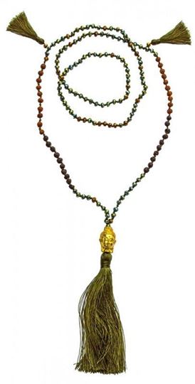 Bild von Buddha Mala grün mit Glasperlen, Lavasteinen und Rudraksha 58cm