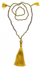 Bild von Buddha Mala gold mit Glasperlen, Lavasteinen und Rudraksha 58cm