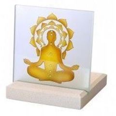 Image de Teelicht Chakra Buddha Glas Stein graviert 10x13cm