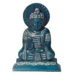 Image de Buddha Staue Speckstein lila 13x17cm