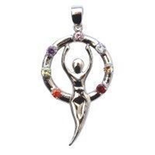 Image sur Anhänger Mongöttin 7 Chakrensteine Zirkon Silber 925