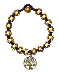 Bild von Armband Flower mit Baum des Lebens weiss, Messing Perlen, 20cm