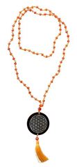 Bild von Mala Flower of Life Glasperlen Orange mit gelaserter Muschelscheibe 45cm