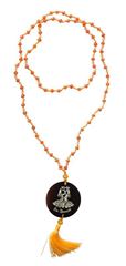 Immagine di Mala Om Namaste Glasperlen Orange mit gelaserter Muschelscheibe 45cm