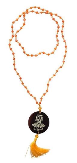 Image sur Mala Om Namaste Glasperlen Orange mit gelaserter Muschelscheibe 45cm