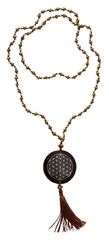 Bild von Mala Flower of Life Glasperlen goldfarben mit gelaserter Muschelscheibe 45cm