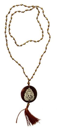 Picture of Mala Ganesha Glasperlen goldfarben mit gelaserter Muschelscheibe 45cm