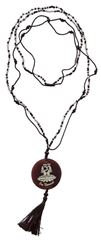Immagine di Mala Om Namaste Glasperlen schwarz mit gelaserter Muschelscheibe 46cm