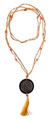 Bild von Mala Flower of Life Glasperlen orange mit gelaserter Muschelscheibe 46cm