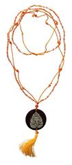 Bild von Mala Ganesha Glasperlen orange mit gelaserter Muschelscheibe 46cm