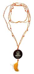 Immagine di Mala Om Namaste Glasperlen orange mit gelaserter Muschelscheibe 46cm