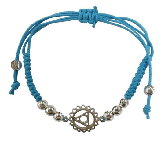 Image sur Armband Vishuddhi Chakra türkis 1,4cm Silber925 mit verstellbarem Baumwollband