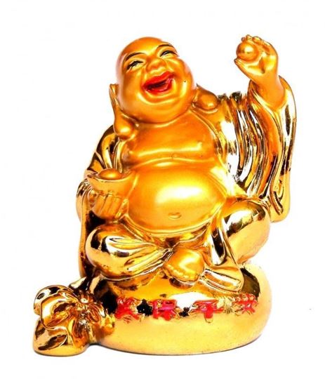 Image sur Lachender Buddha Kunststein goldglänzend 6x7cm