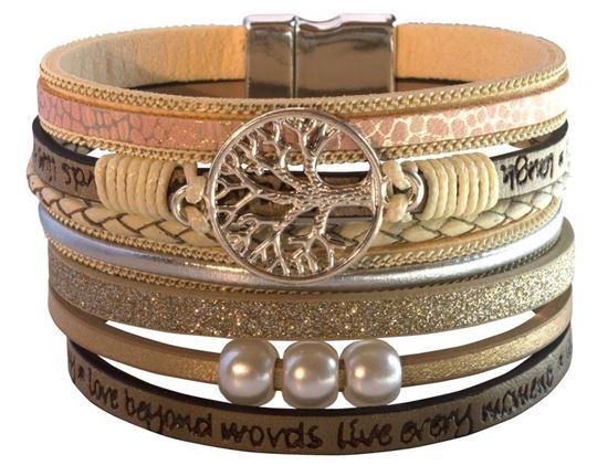 Immagine di Armband Baum des Lebens Kunstleder beige, Metall silberfarben mit Magnetverschlu