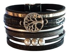 Bild von Armband Baum des Lebens Kunstleder schwarz, Metall silberfarben mit Magnetversch