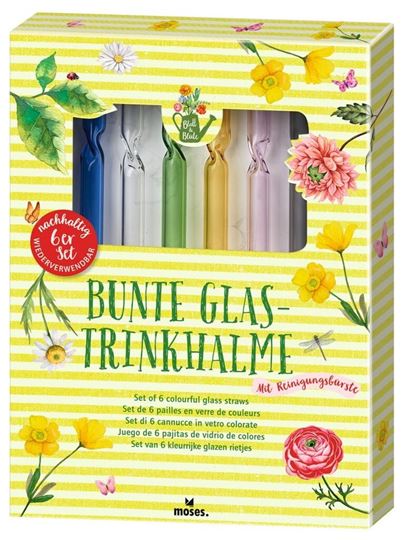 Bild von Blatt & Blüte Bunte Glas-Trinkhalme 6er Set, VE-4