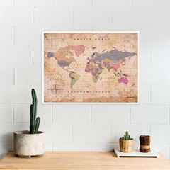 Image de Woody Map - Watercolor - XL - Old School - White Frame
