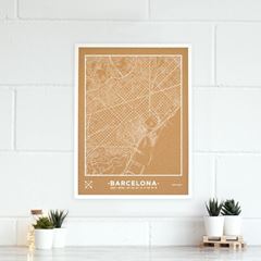 Picture of Woody Map Ciudades - Barcelona - L - White - White Frame