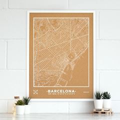 Bild von Woody Map Ciudades - Barcelona - XL- blanco - marco blanco