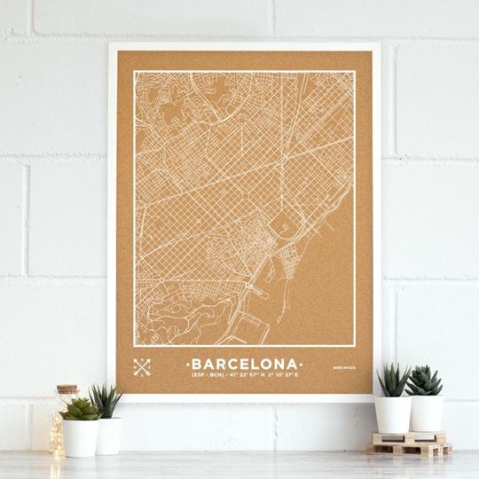 Image sur Woody Map Ciudades - Barcelona - XL- blanco - marco blanco