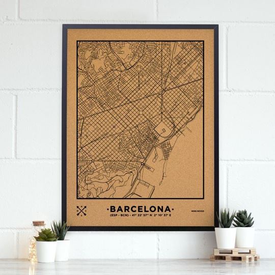 Image sur Woody Map Ciudades - Barcelona - XL- Black - Black Frame