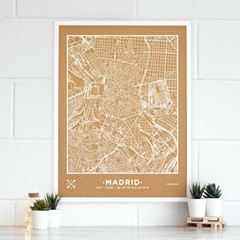 Picture of Woody Map Ciudades - Madrid - XL - White - White Frame