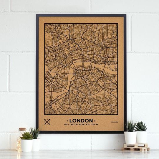 Image sur Woody Map Ciudades - Londres - XL- Black - Black Frame