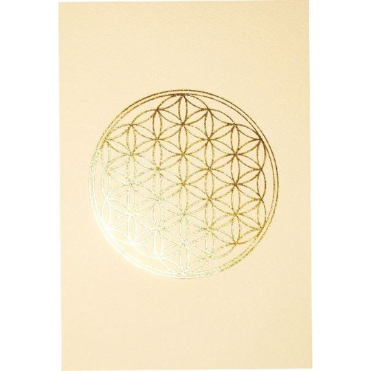 Bild von Klappkarte Blume des Lebens mattweiss/gold 12 cm x 17 cm