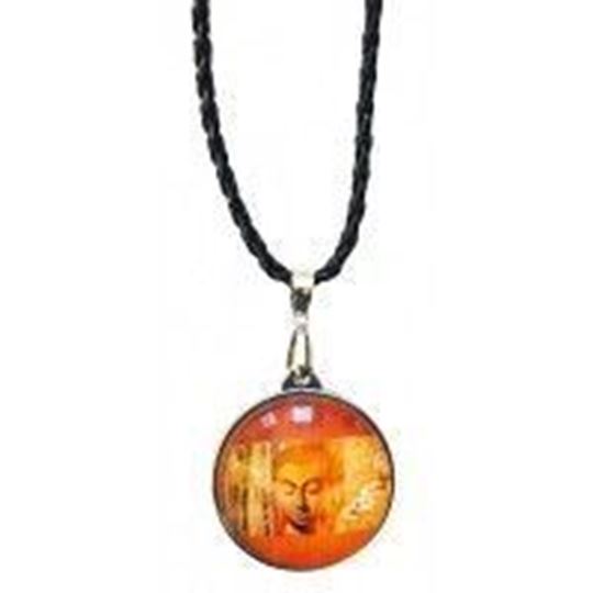 Bild von Anhänger mit Lederband Buddha Glas orange