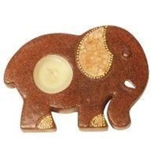 Bild von Teelichthalter Elefant Terracotta braun 15cm