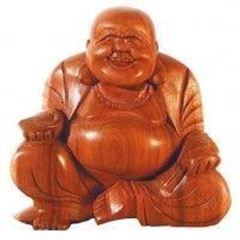 Image de Lachender Buddha im Lotossitz Holz braun 15cm