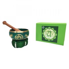 Image de Klangschalen Set „Anahatam Chakra“ grün mit Klöppel & Kissen 10 cm 330 g