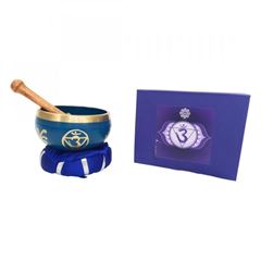 Immagine di Klangschalen Set „Ajna Chakra“ blau mit Klöppel & Kissen 10 cm 330 g