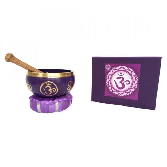 Bild von Klangschalen Set „Sahasrara Chakra“ lila mit Klöppel & Kissen 10cm ca. 330g