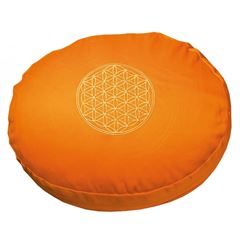 Bild von Meditationskissen Orange mit Inlet Bume des Lebens in Gold
