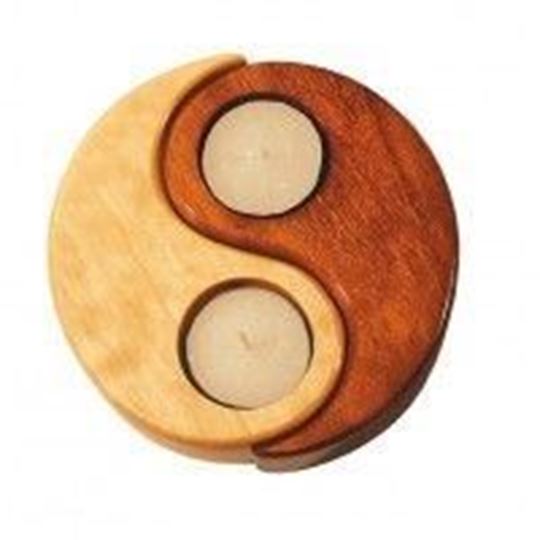 Bild von Teelicht Yin Yang Holz natur/braun 12cm