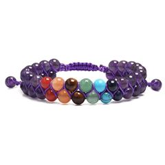 Bild von Armband Chakra Amethyst- und Chakra Edelsteine, Zwei Stränge aufwendig geknüpft,