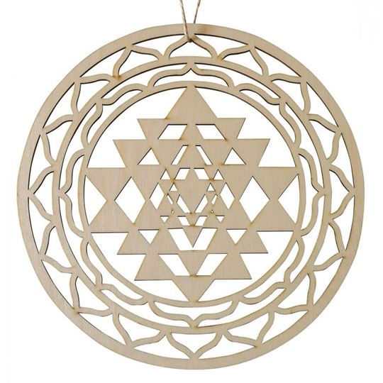 Image sur Mobile/Ornament Shri Yantra Holz gelasert 20cm