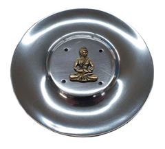Picture of Räucherstäbchenhalter Buddha Messingrelief auf Metall rund 10cm